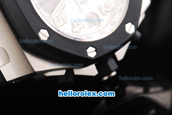 Audemars Piguet Royal Oak Offshore Chronograph Swiss Valjoux 7750 Movement White Dial with Numeral Marker and Black Bezel-Black Rubber Strap - Click Image to Close